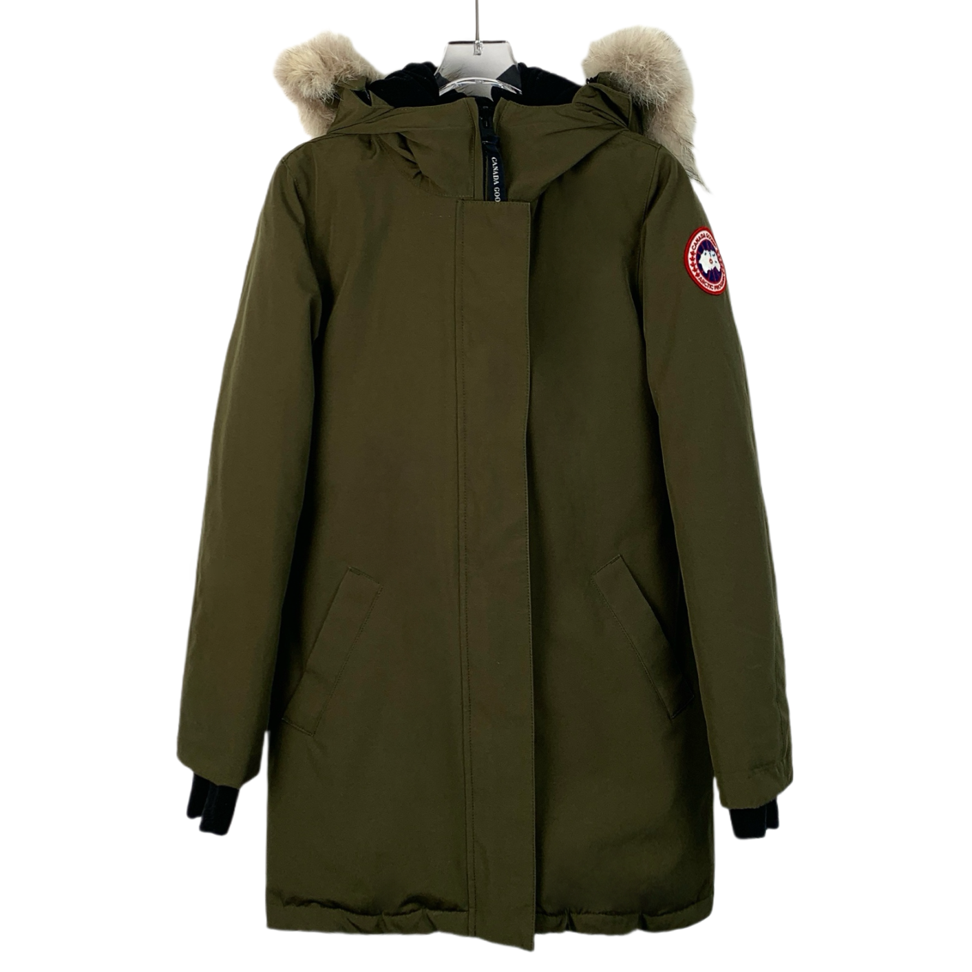 Canada Goose Military Green Fur-Trimmed Hooded Mid-Length Parka