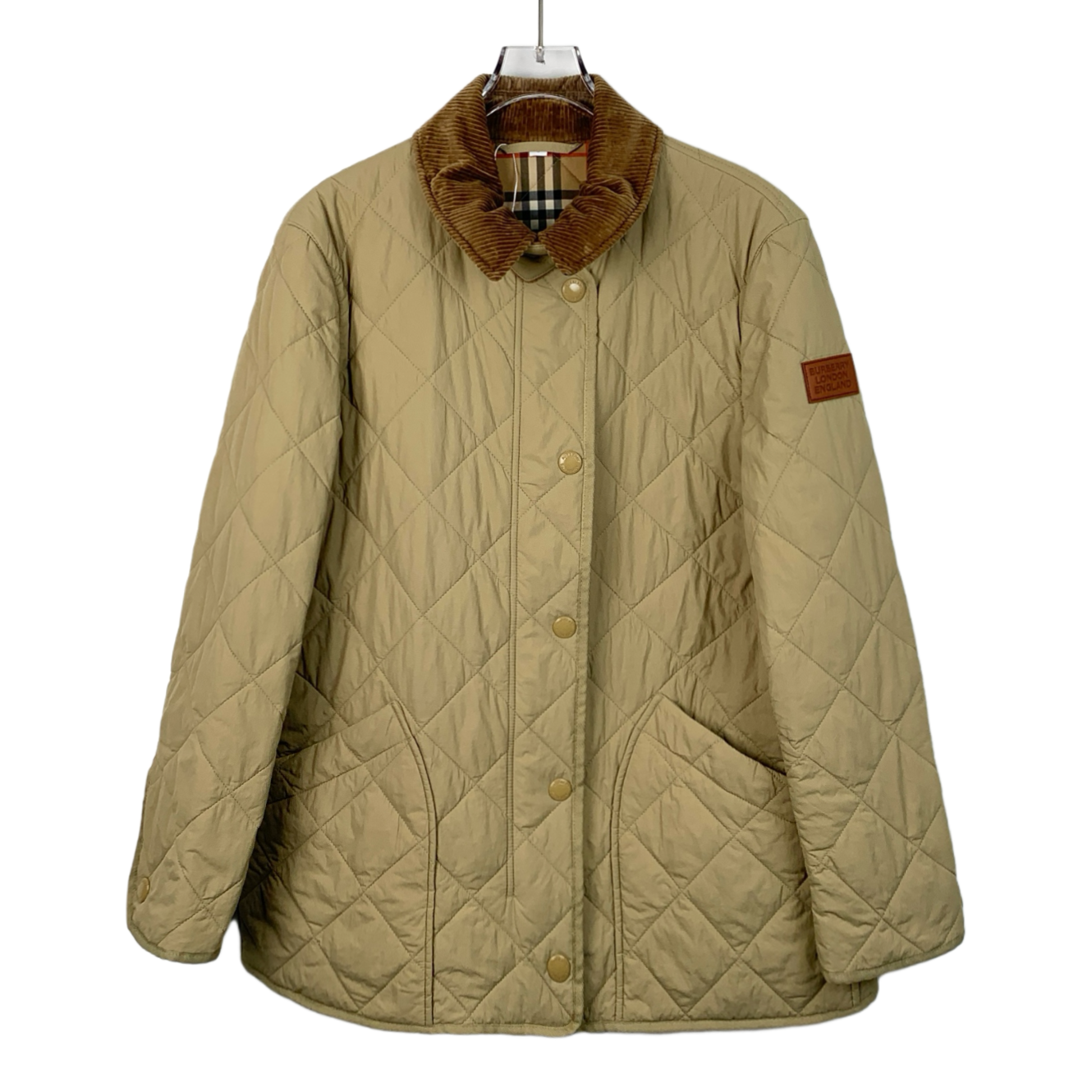  Burberry Khaki Quilted Cotton Jacket with Turn-Down Colla