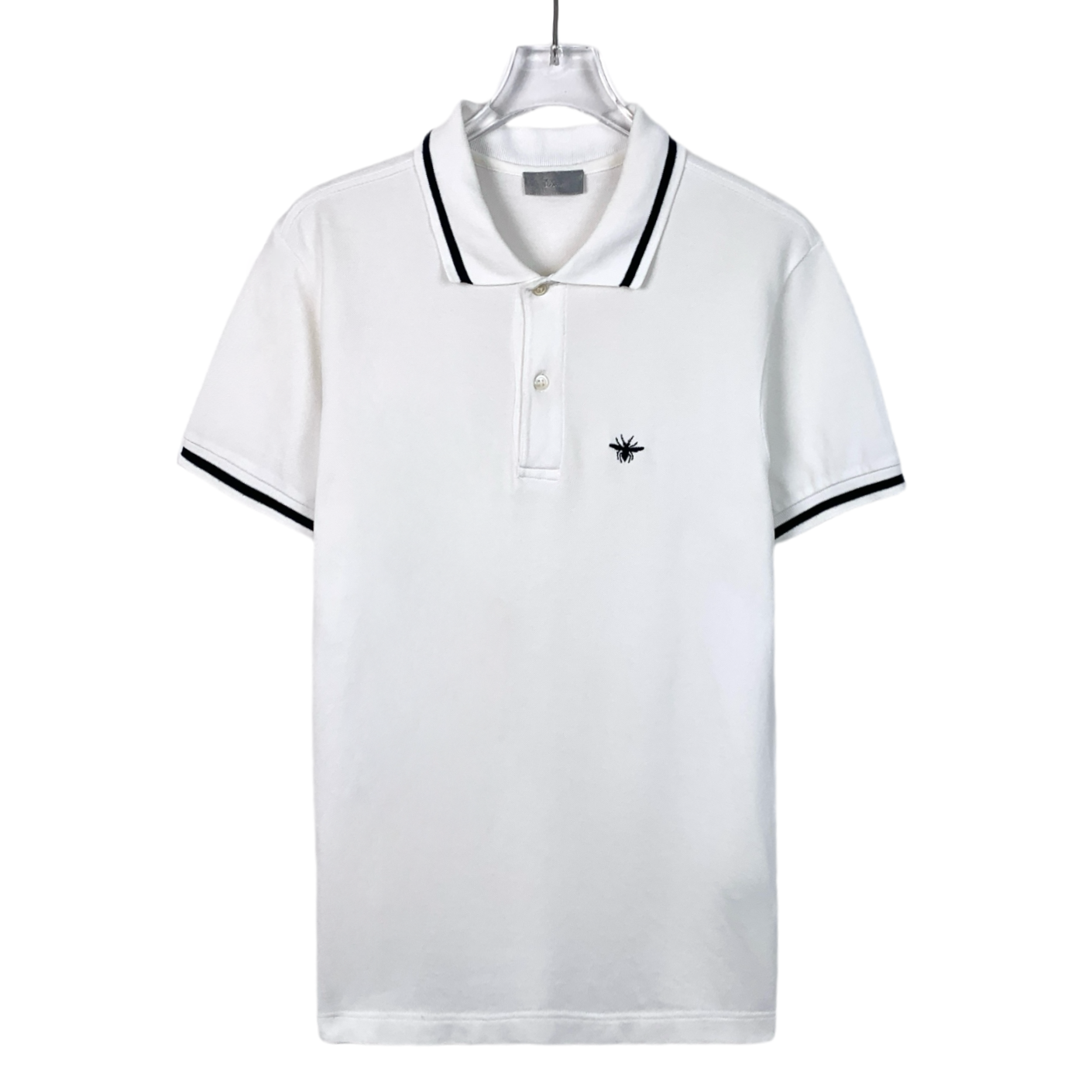 Dior White Cotton Polo Shirt with Embroidered Bee