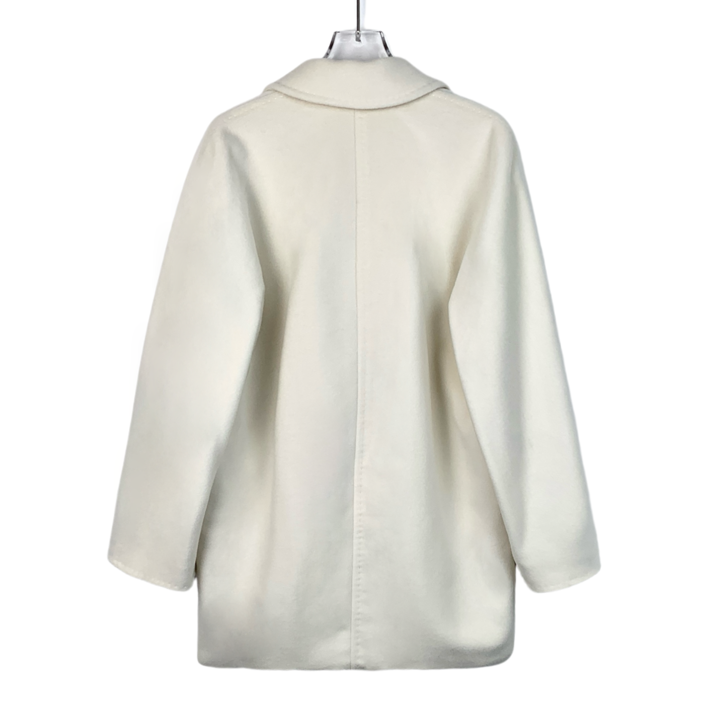 Max Mara Off-White Double-Breasted Lambswool Coat with Turn-Down Collar