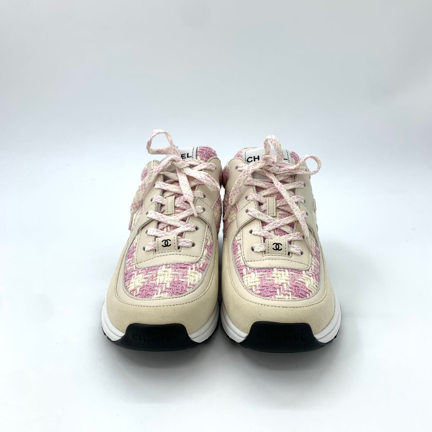 Chanel Two-Tone Logo Tweed Lace-Up Sneakers