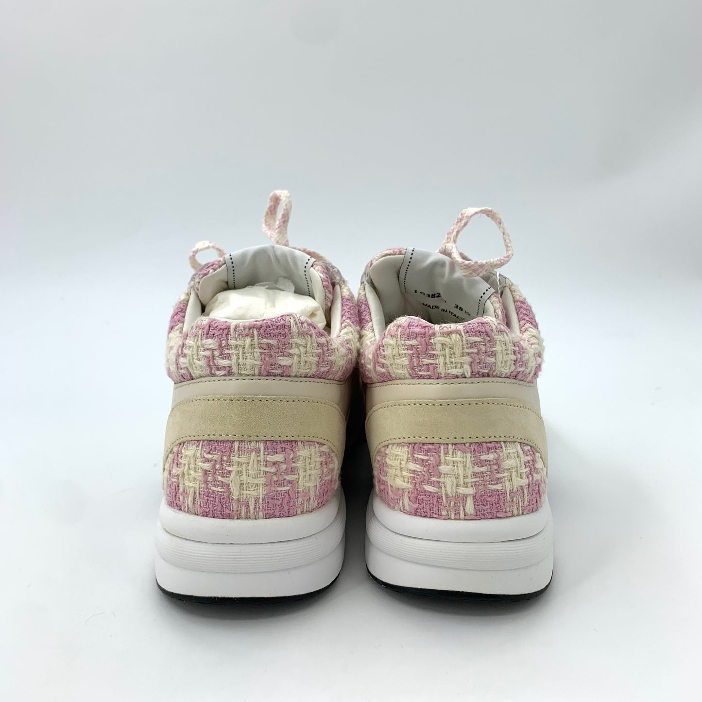 Chanel Two-Tone Logo Tweed Lace-Up Sneakers