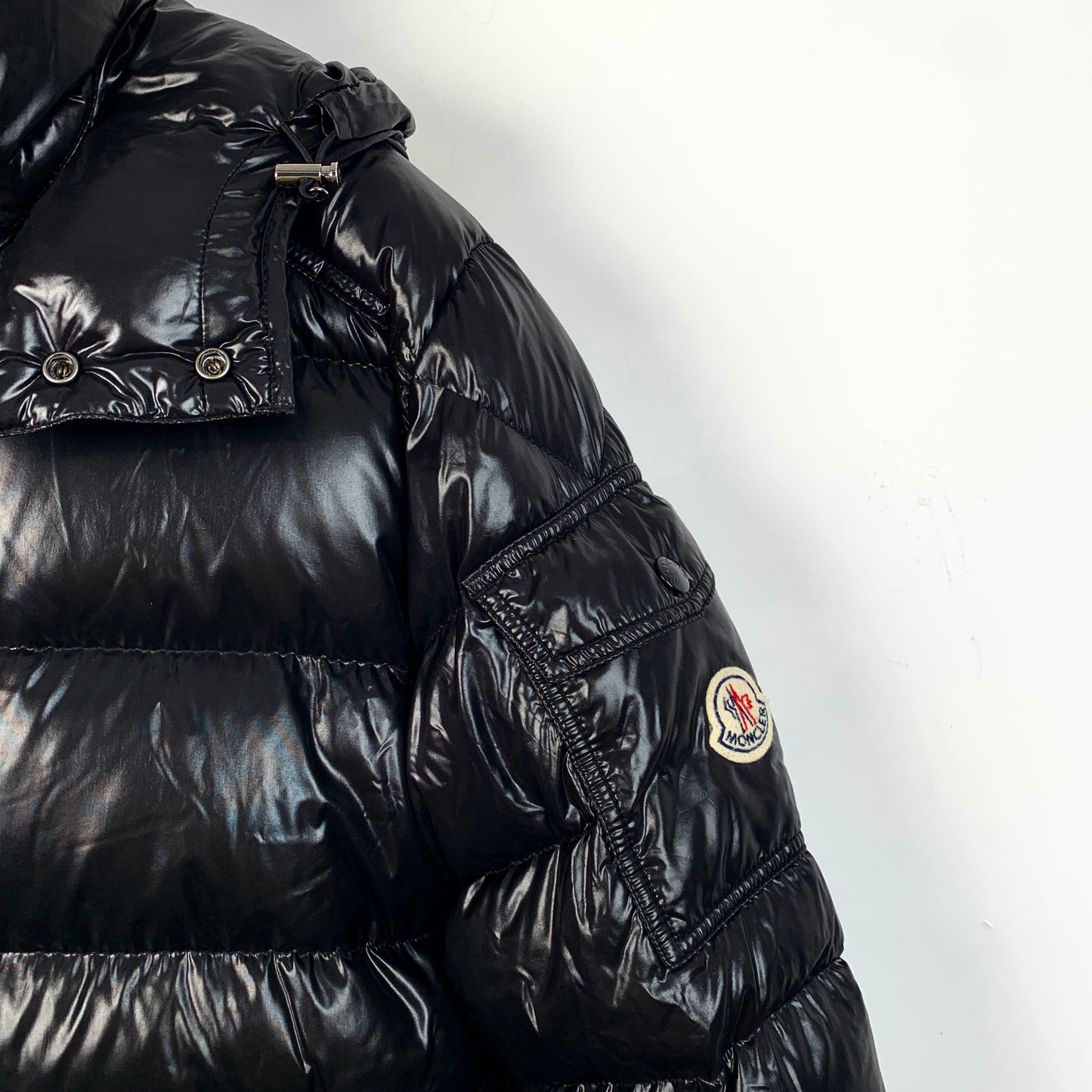 Moncler Maya Series Black Glossy Logo Patch Hooded Quilted Down Jacket