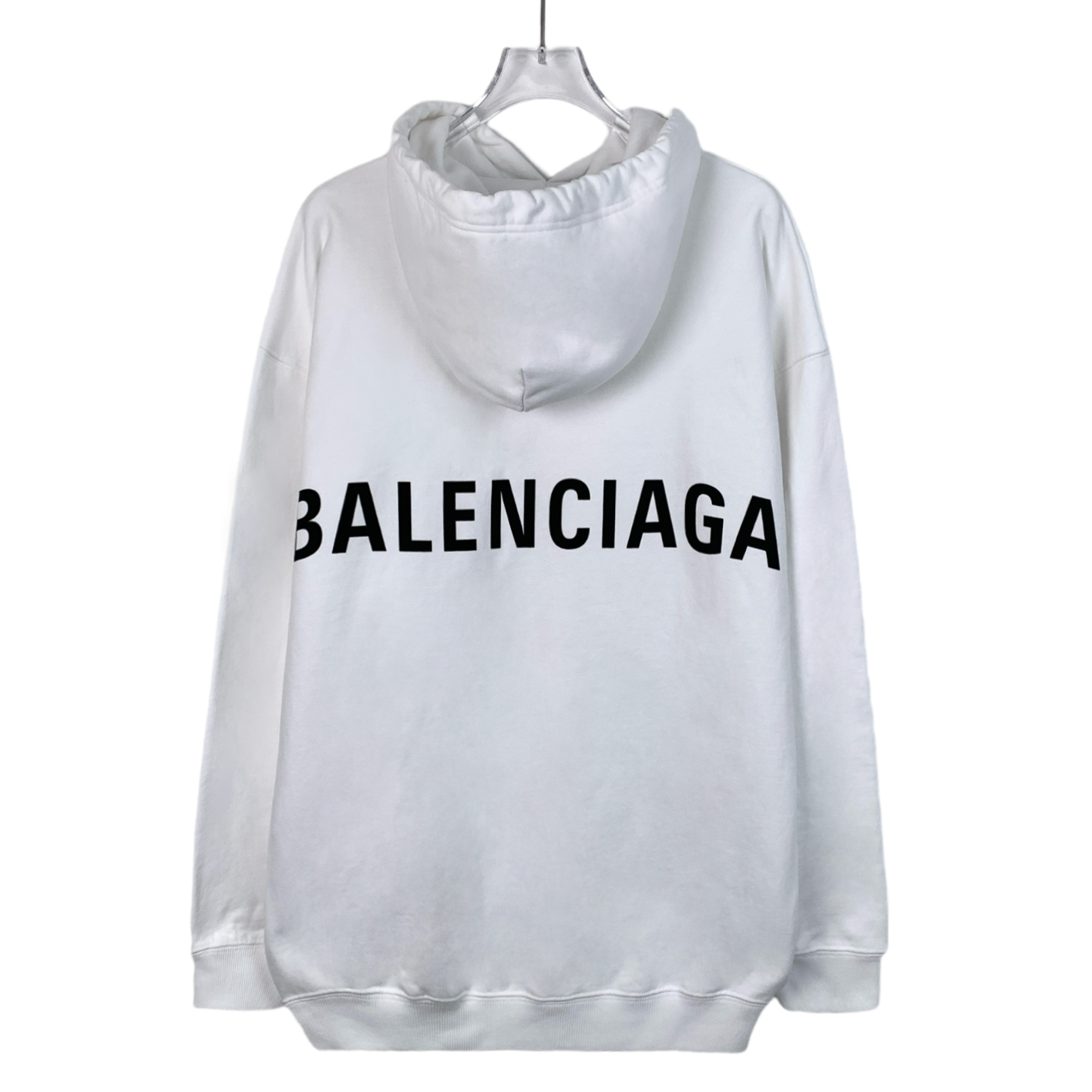 Balenciaga White Logo Print Cotton Drawstring Hoodie