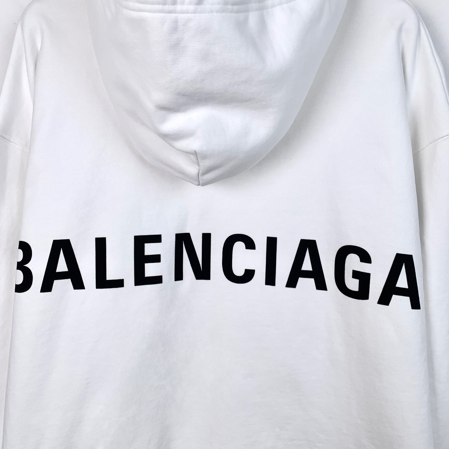 Balenciaga White Logo Print Cotton Drawstring Hoodie