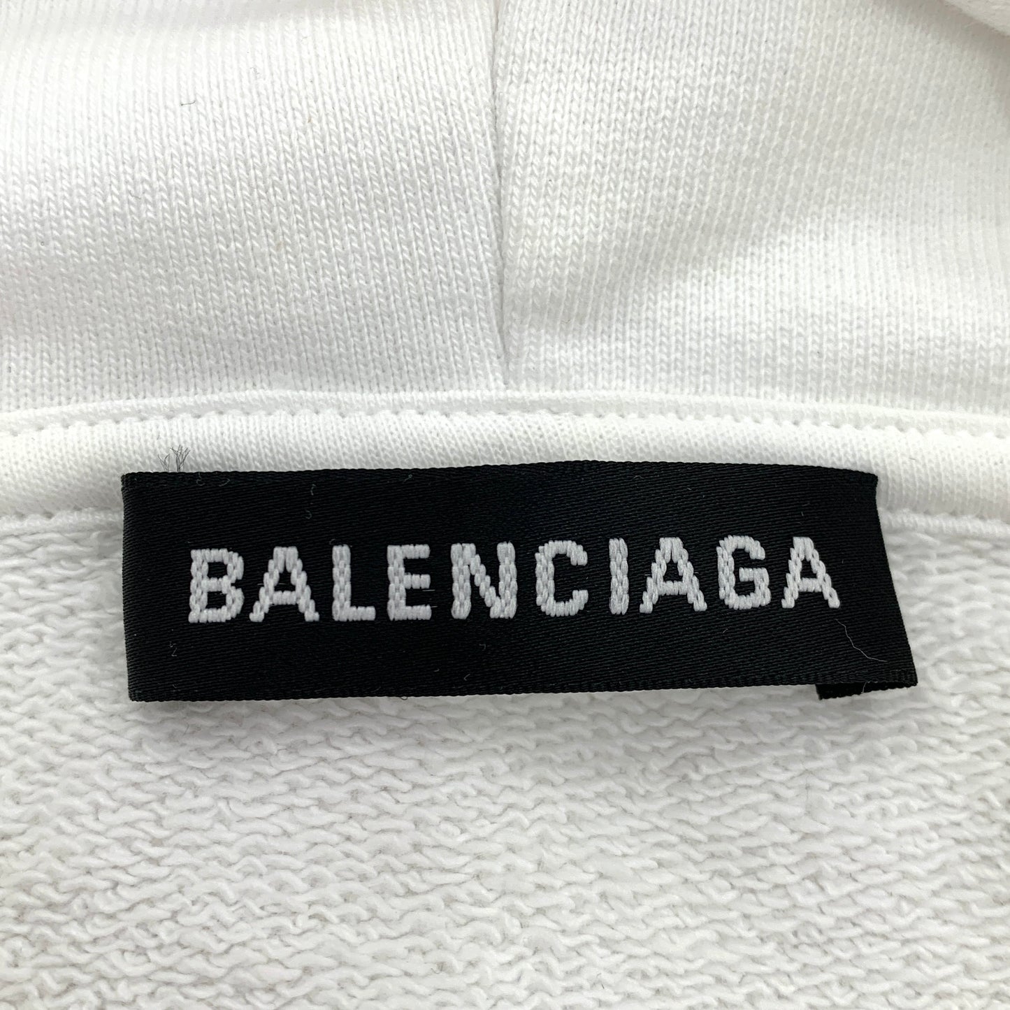 Balenciaga White Logo Print Cotton Drawstring Hoodie