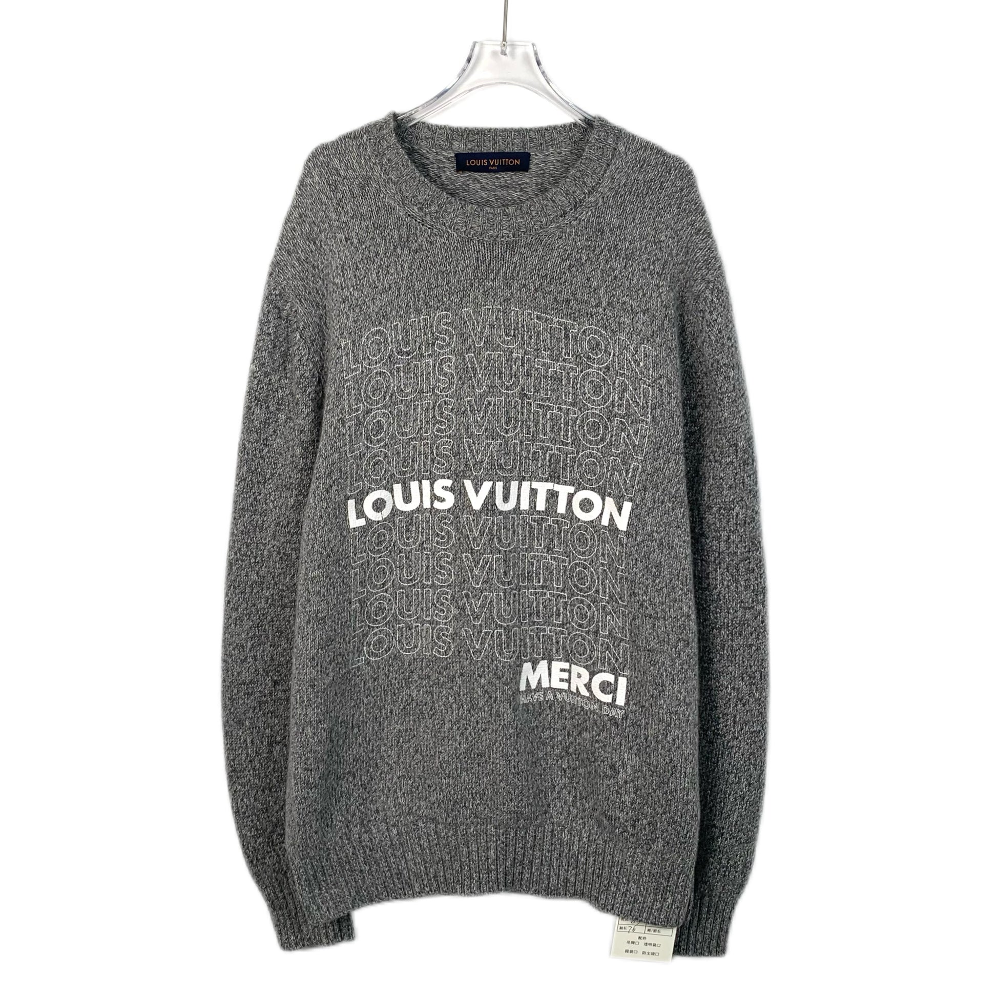  Louis Vuitton Gray Logo Print Cashmere Crewneck Knit Sweater