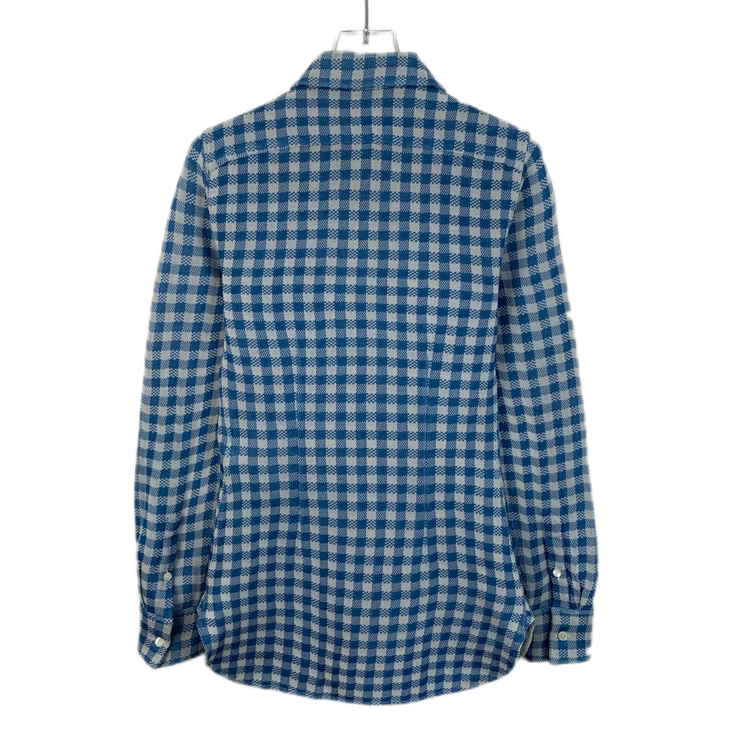 Celine Blue Checkered Silk Long-Sleeve Shirt