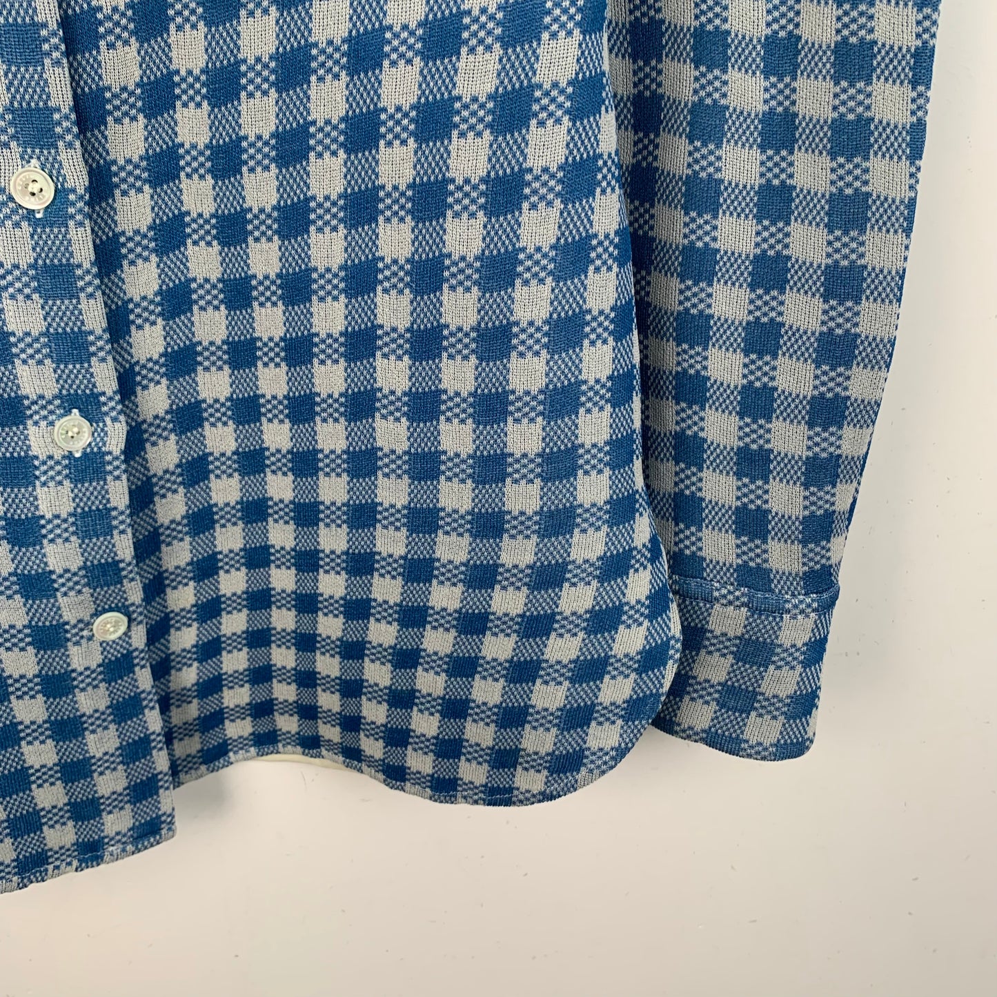 Celine Blue Checkered Silk Long-Sleeve Shirt