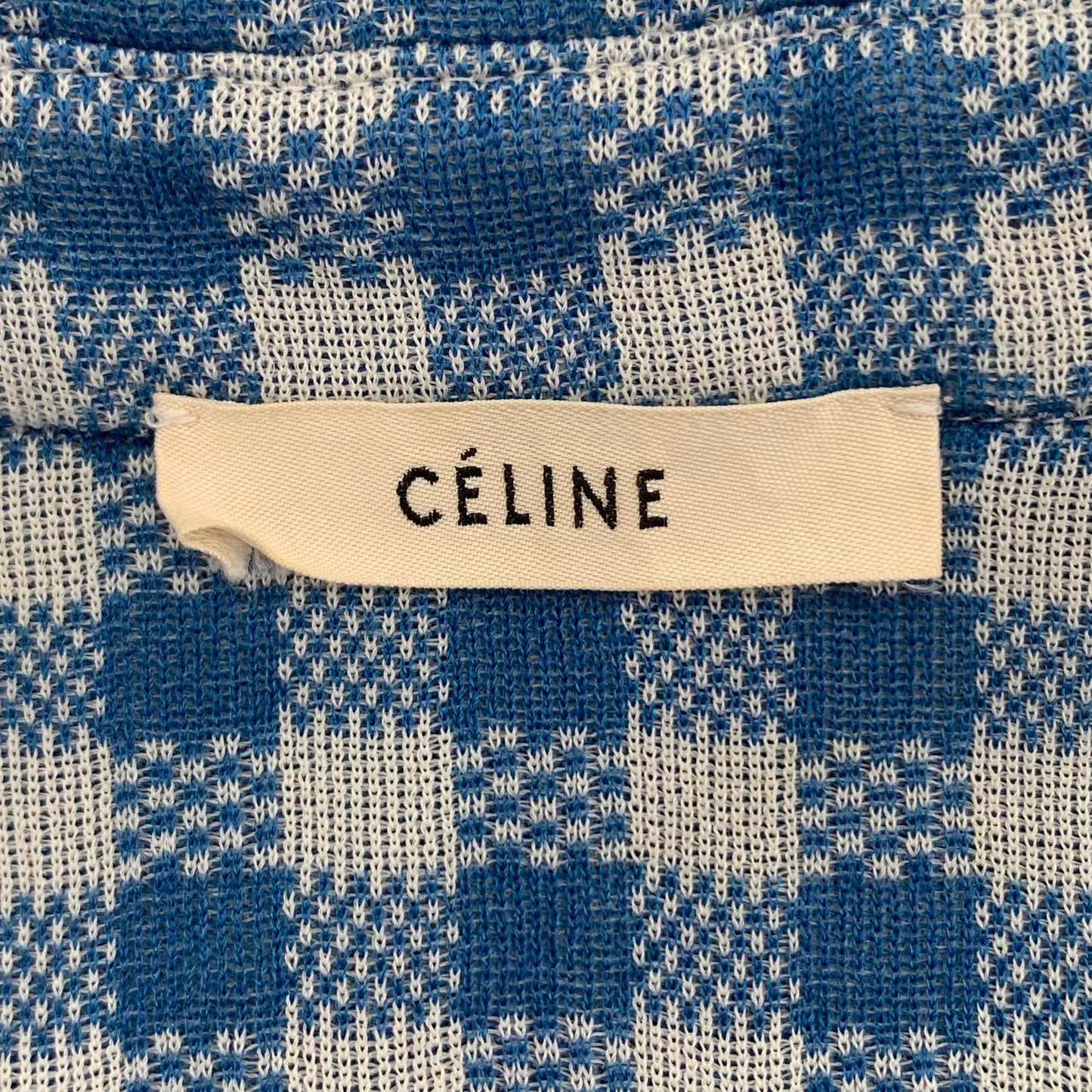 Celine Blue Checkered Silk Long-Sleeve Shirt