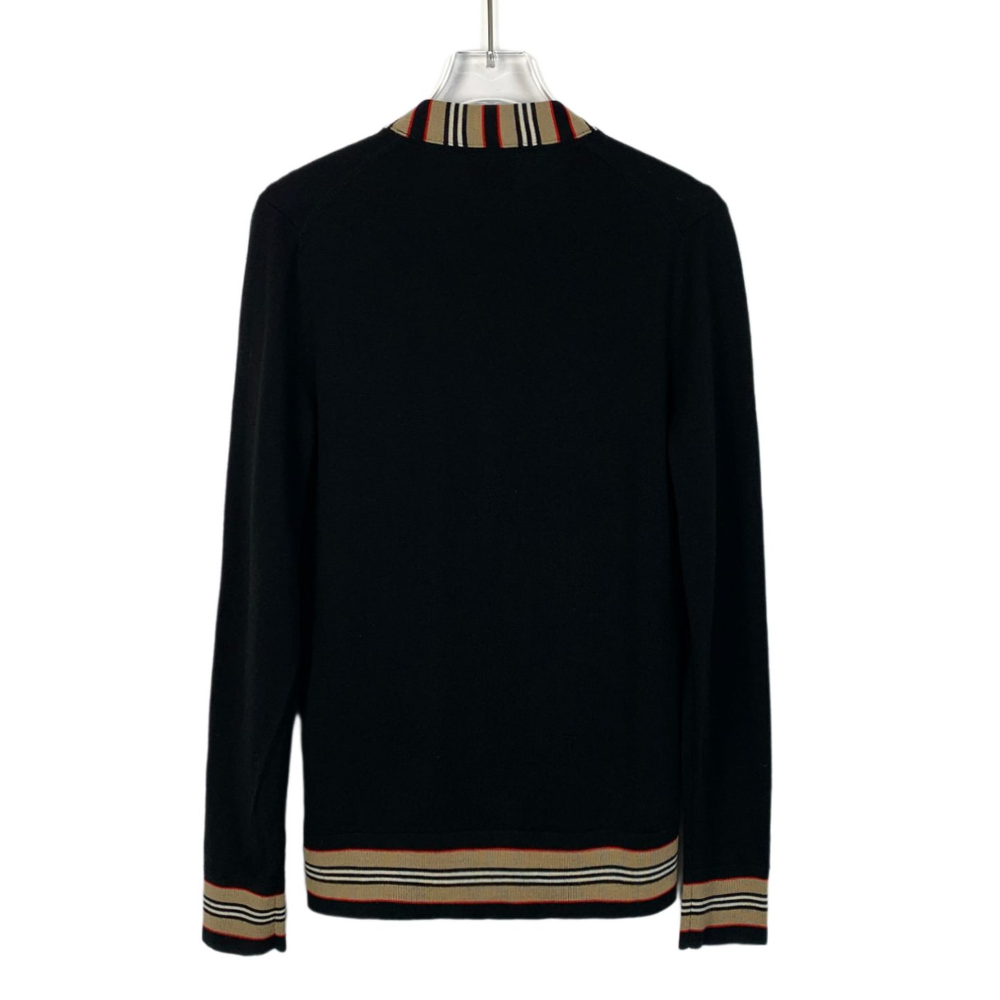 Burberry Black Striped Wool V-Neck Knit Cardigan