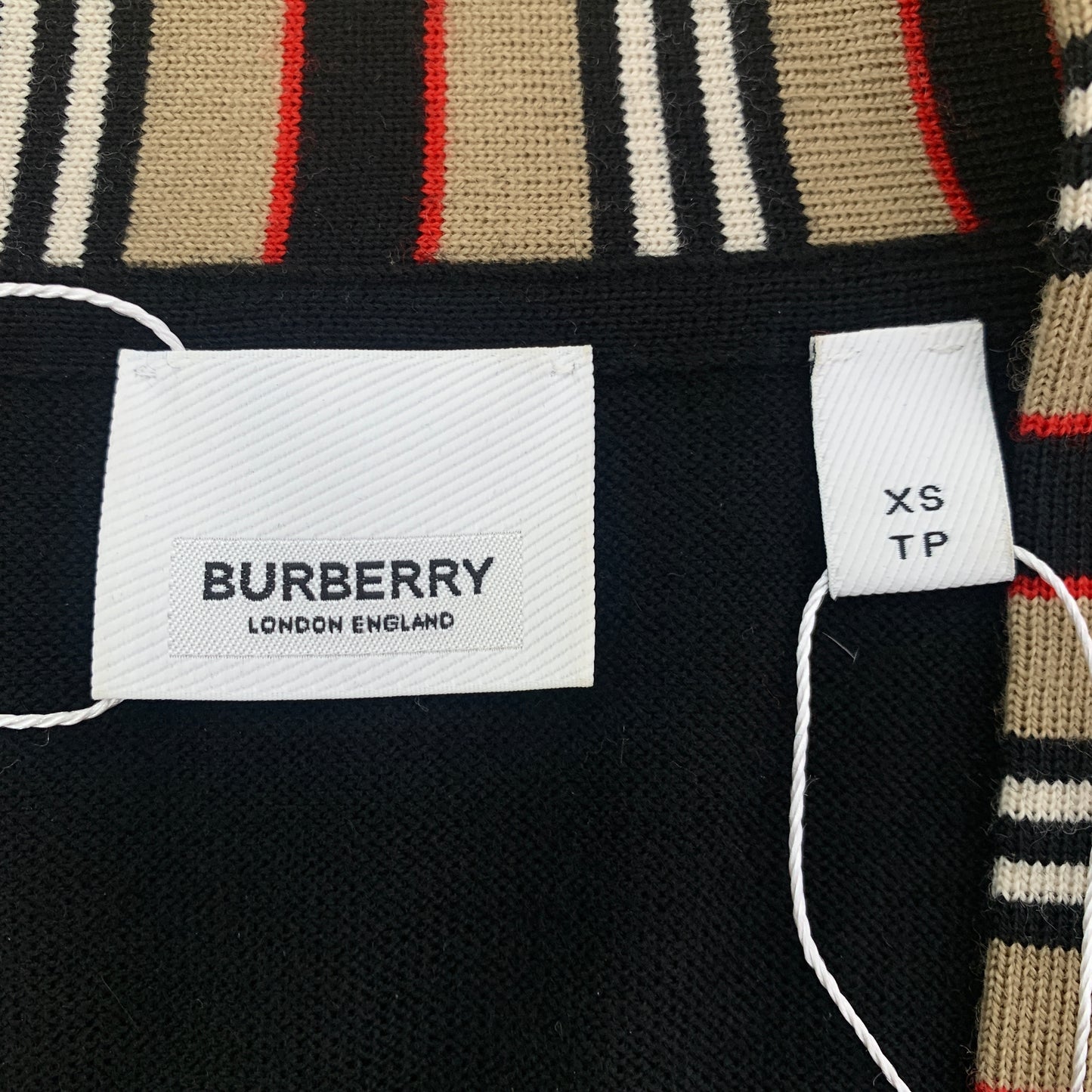 Burberry Black Striped Wool V-Neck Knit Cardigan