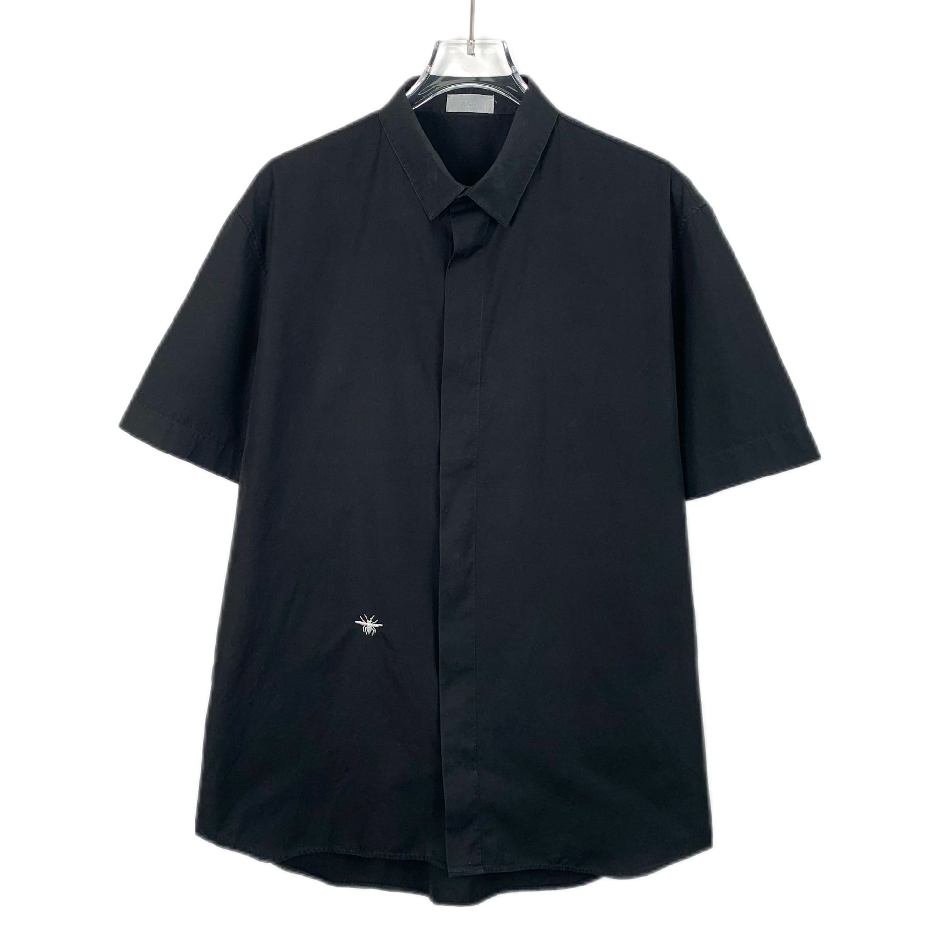 Dior Black Cotton Short-Sleeve Shirt with Bee Embroidery