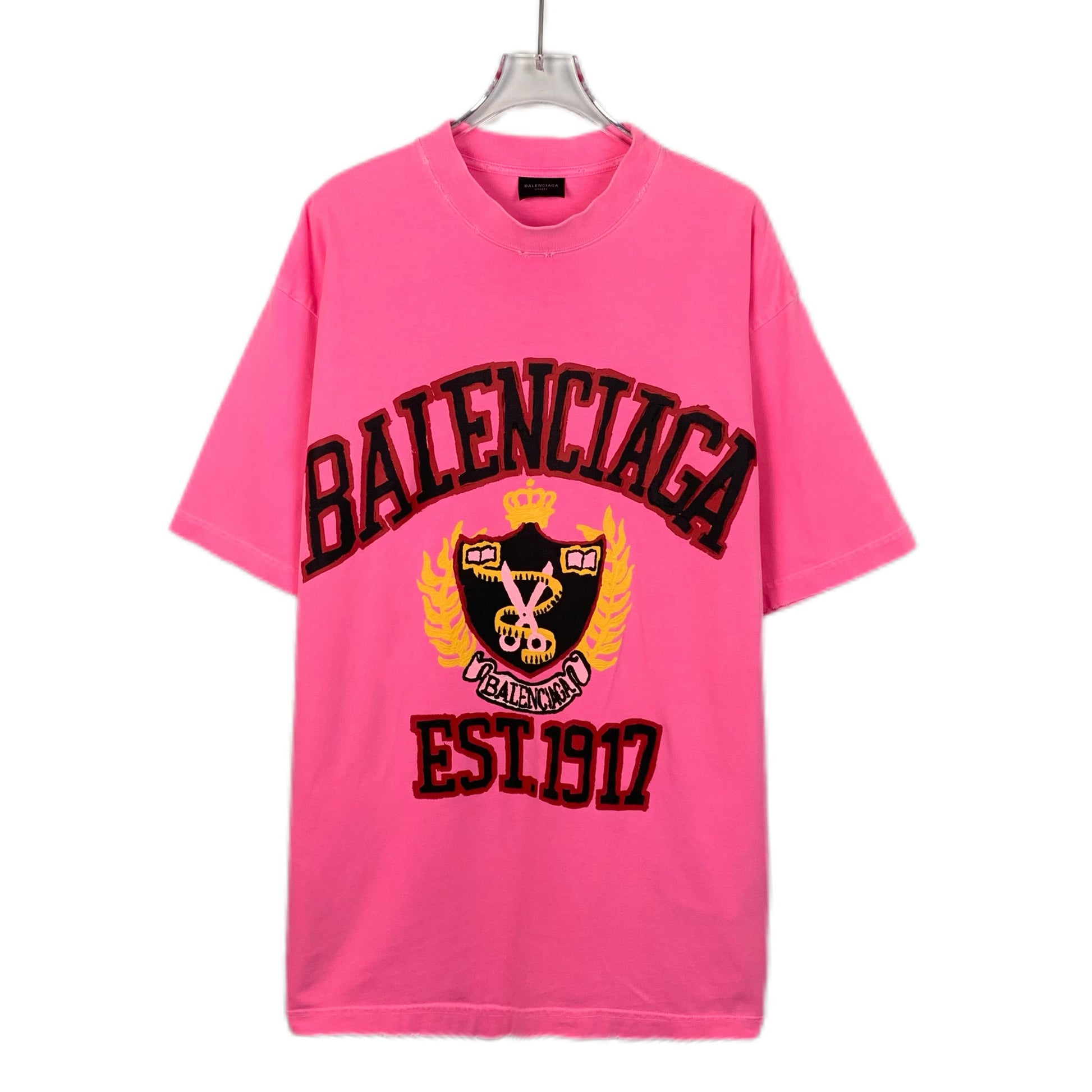 Balenciaga 2022 Pink Logo Crewneck Short-Sleeve T-Shirt