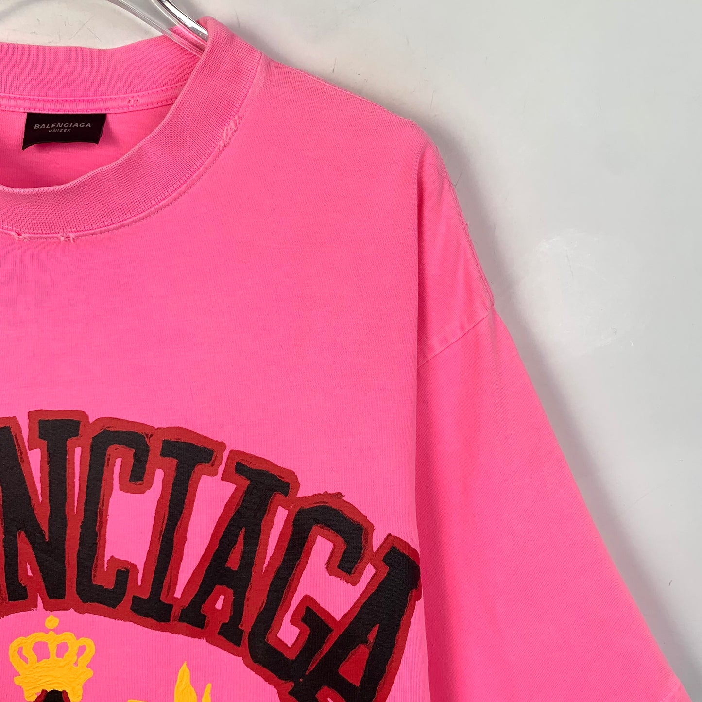 Balenciaga 2022 Pink Logo Crewneck Short-Sleeve T-Shirt