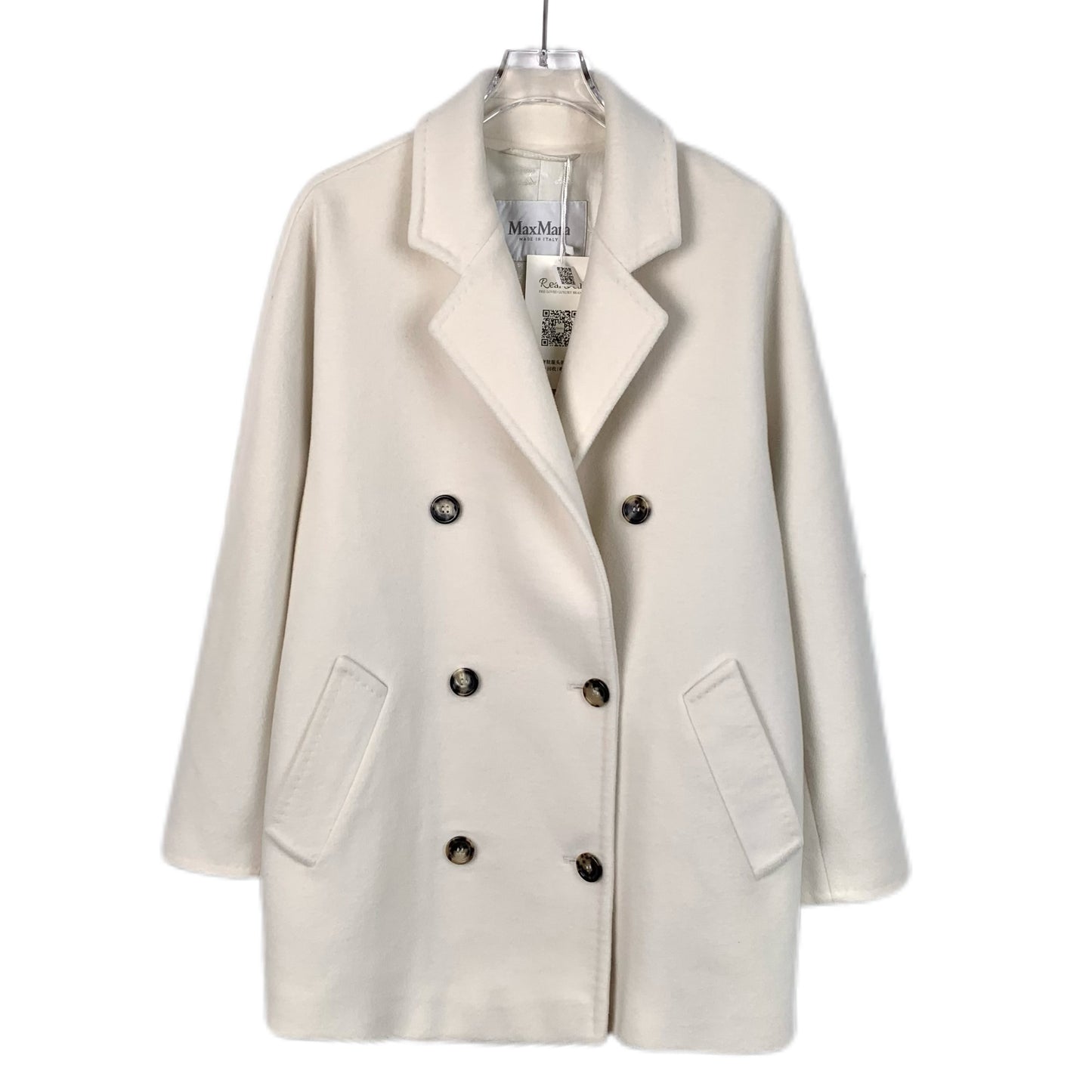 Max Mara Off-White Sheepskin Double-Breasted Coat