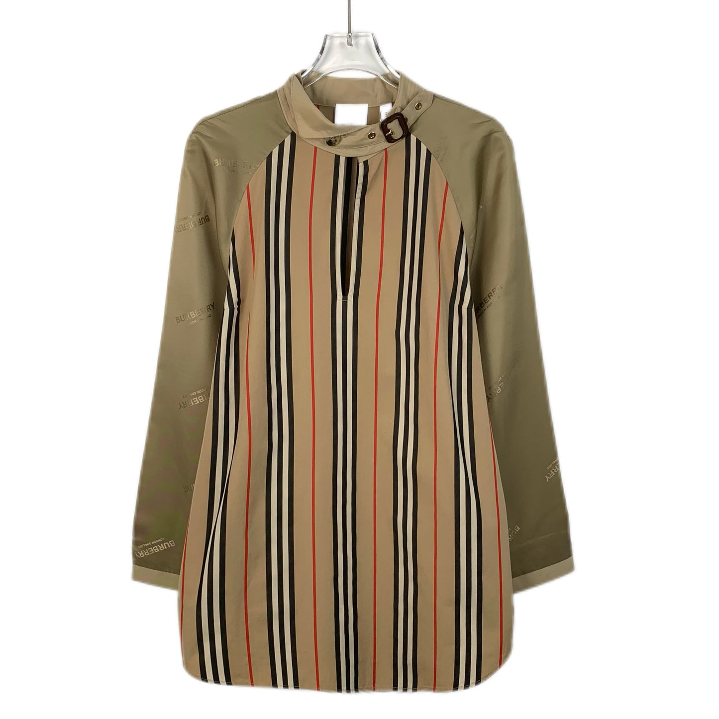 Burberry Color-Block Logo Print Cotton Striped Long-Sleeve Shirt