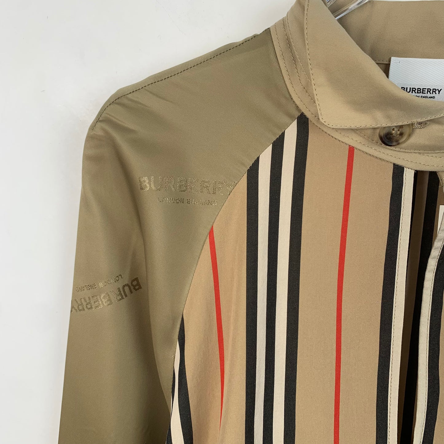 Burberry Color-Block Logo Print Cotton Striped Long-Sleeve Shirt