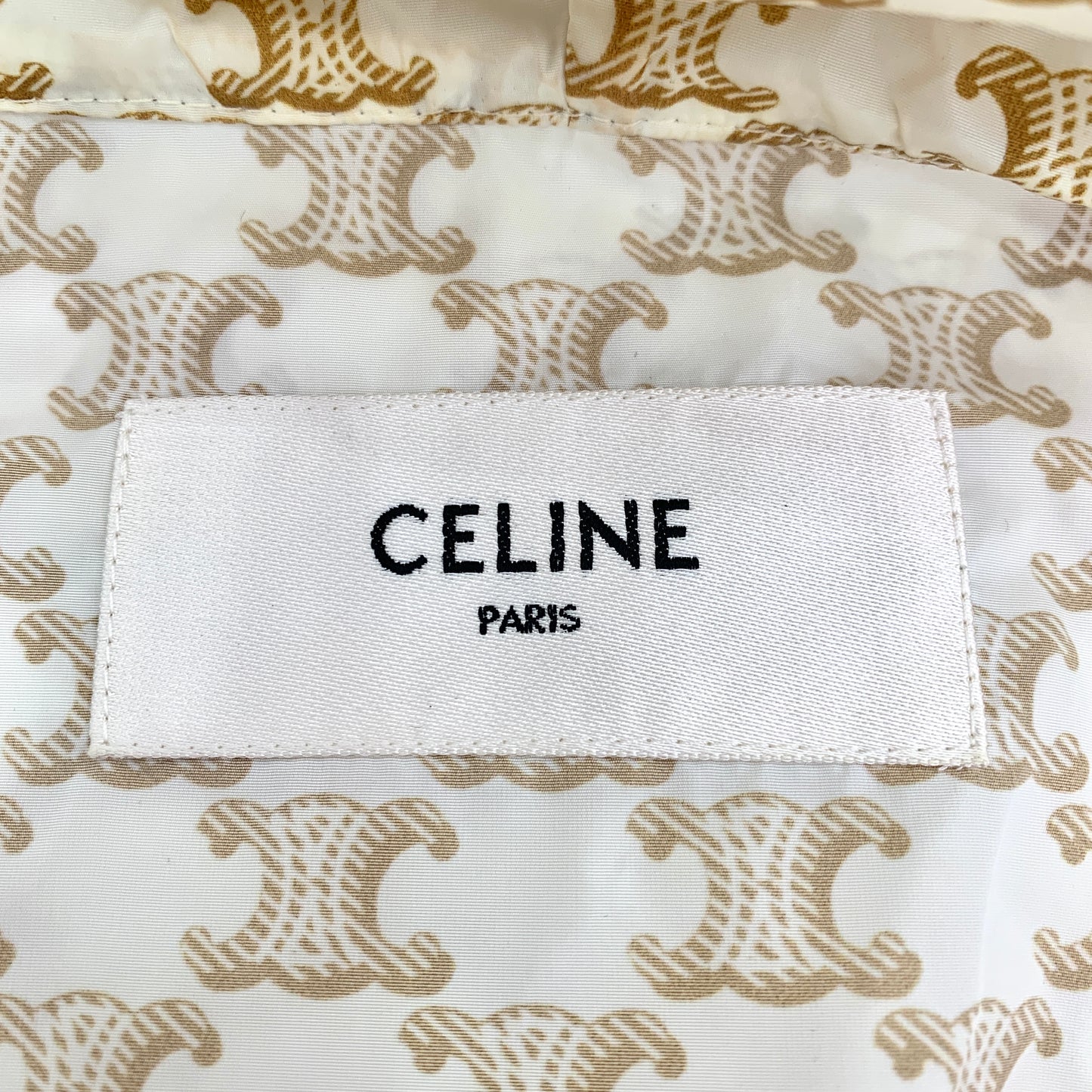 Celine Beige Triomphe Monogram Hooded Half-Zip Hoodie