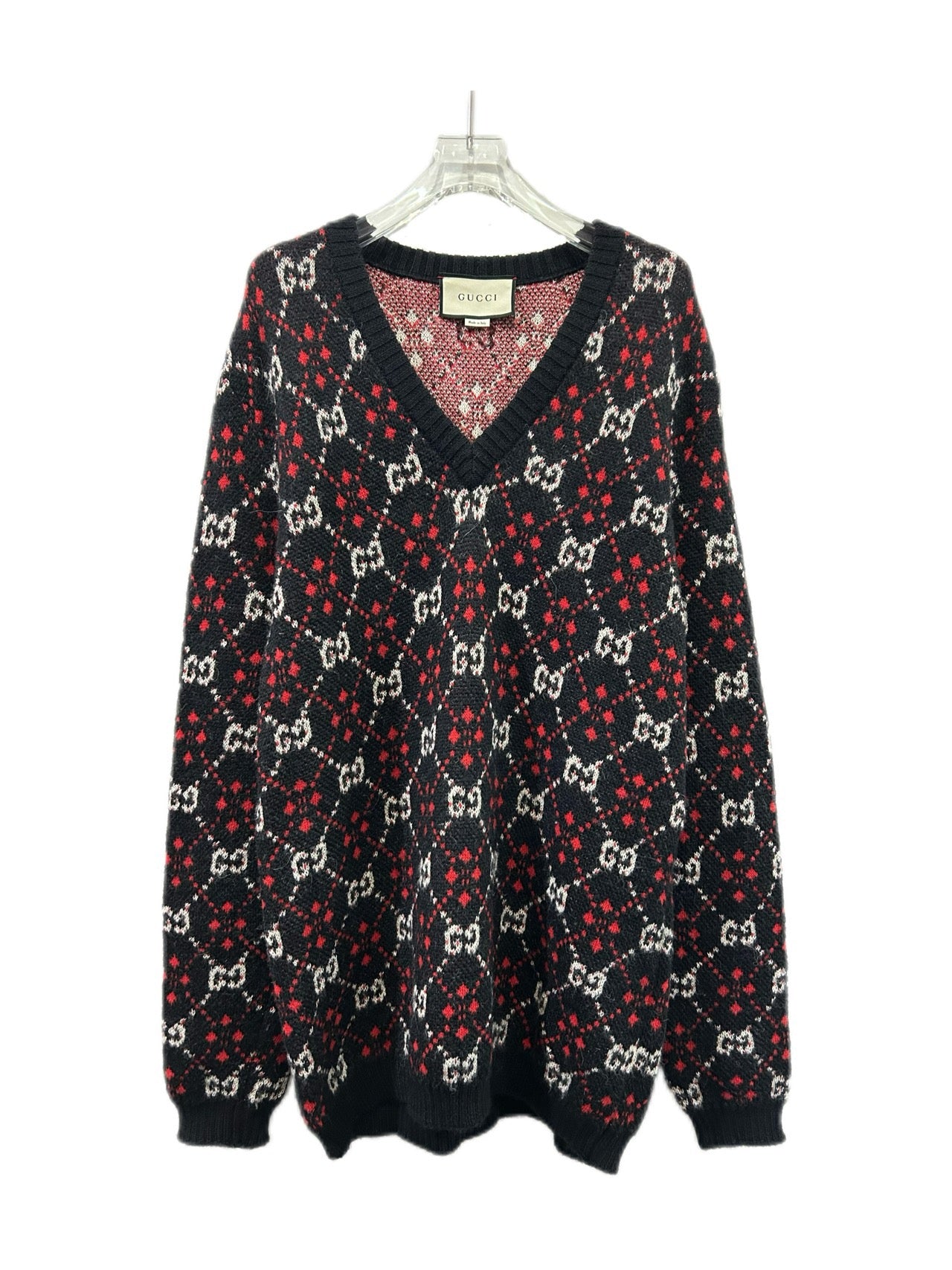 Gucci Multicolor Monogram Print Alpaca Wool Knit Sweater