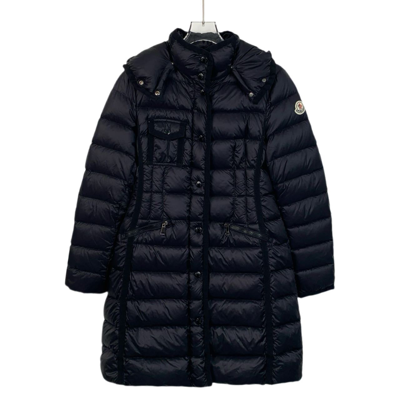 Moncler Hermine Series Black Quilted Hooded Down Jacket with Logo Patch