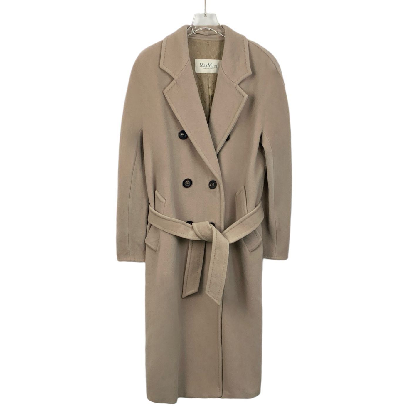 MaxMara 101801 Beige Double-Breasted Coat with Belt and Lapel Collar