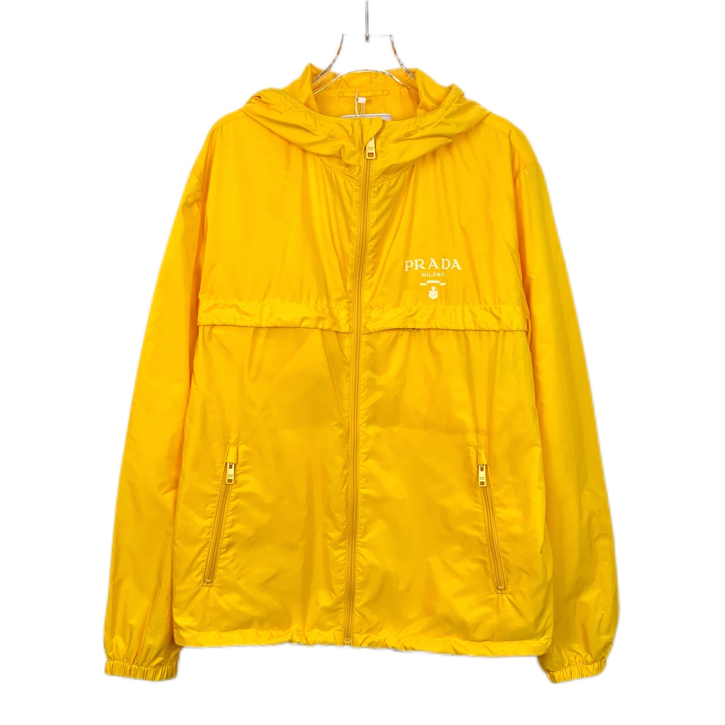 Prada Yellow Hooded Zip-Up Jacket with Logo Lettering