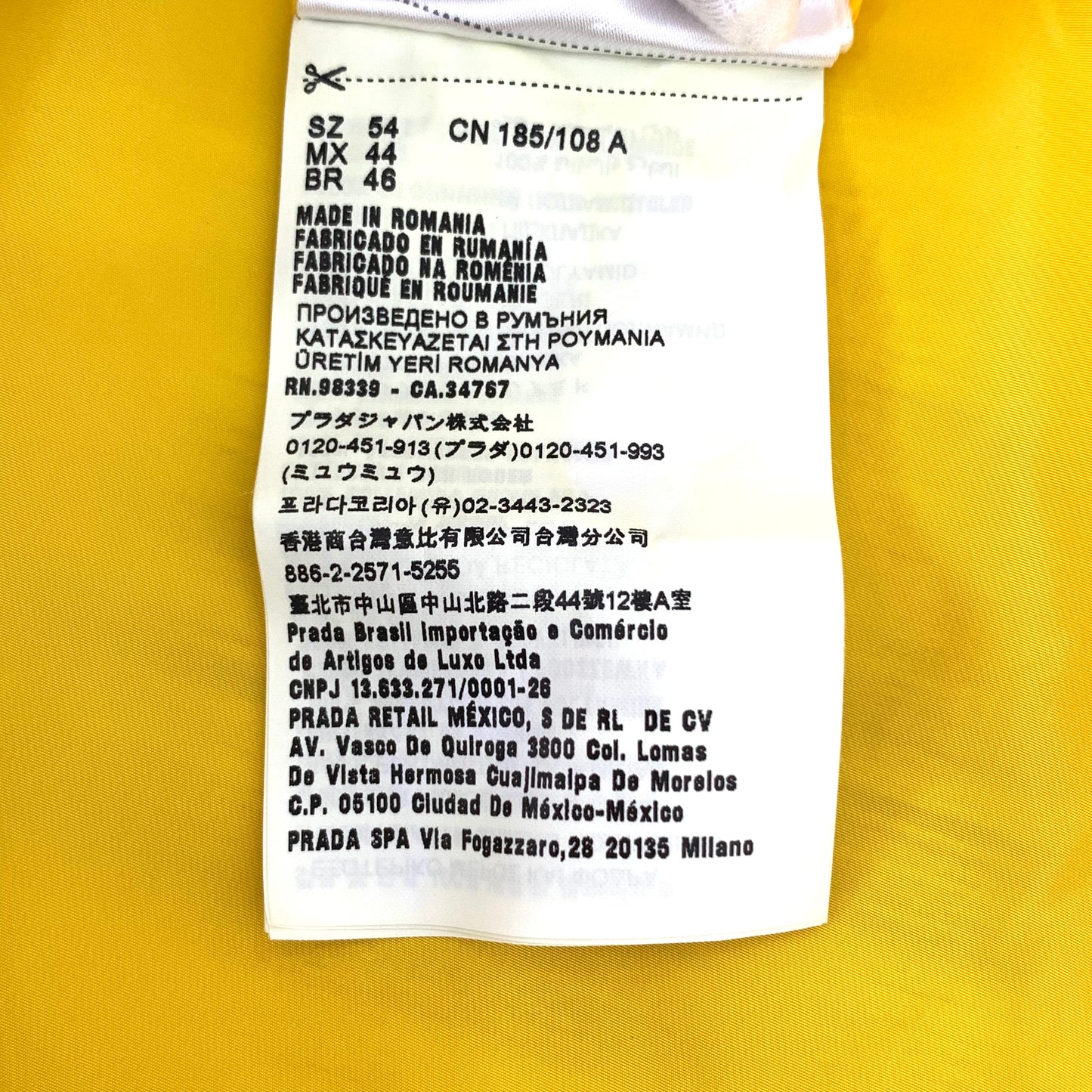 Prada Yellow Hooded Zip-Up Jacket