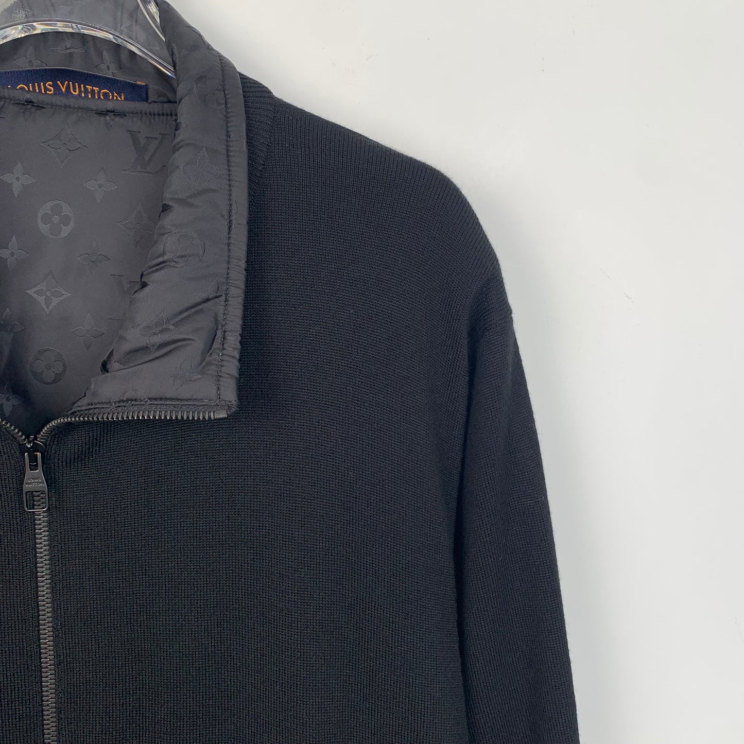 Louis Vuitton Black Wool-Lined Monogram Print Zip-Up Jacket with Detachable Knit Details