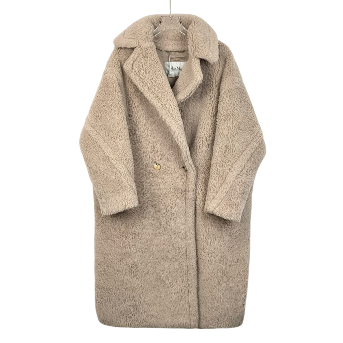 MaxMara Khaki Teddy Alpaca Wool Coat with Lapel Collar