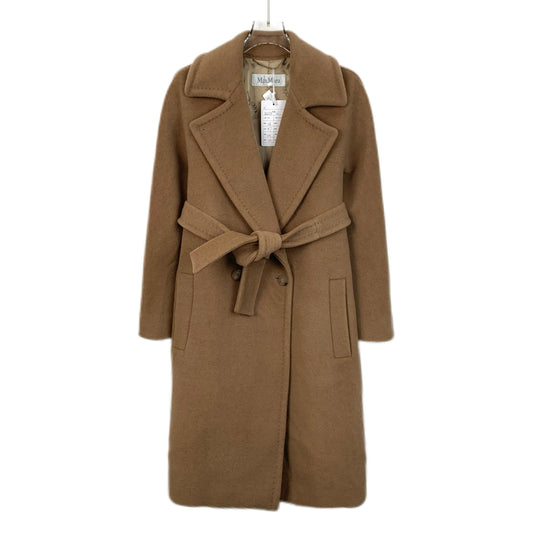 MaxMara Brown Camel Hair Double-Breasted Coat with Lapel Collar and Belt