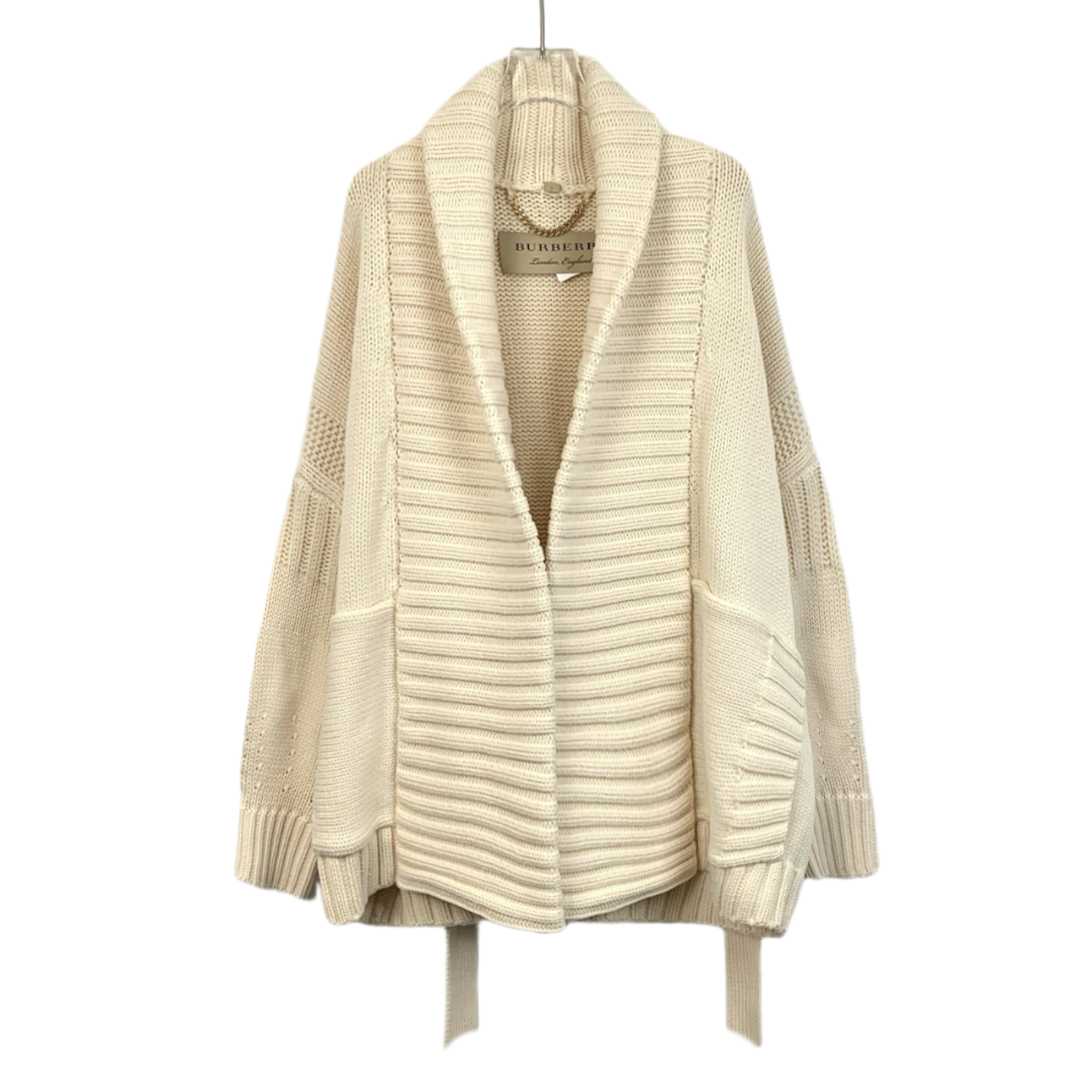 Burberry Beige Wool Knit Cardigan with Belt