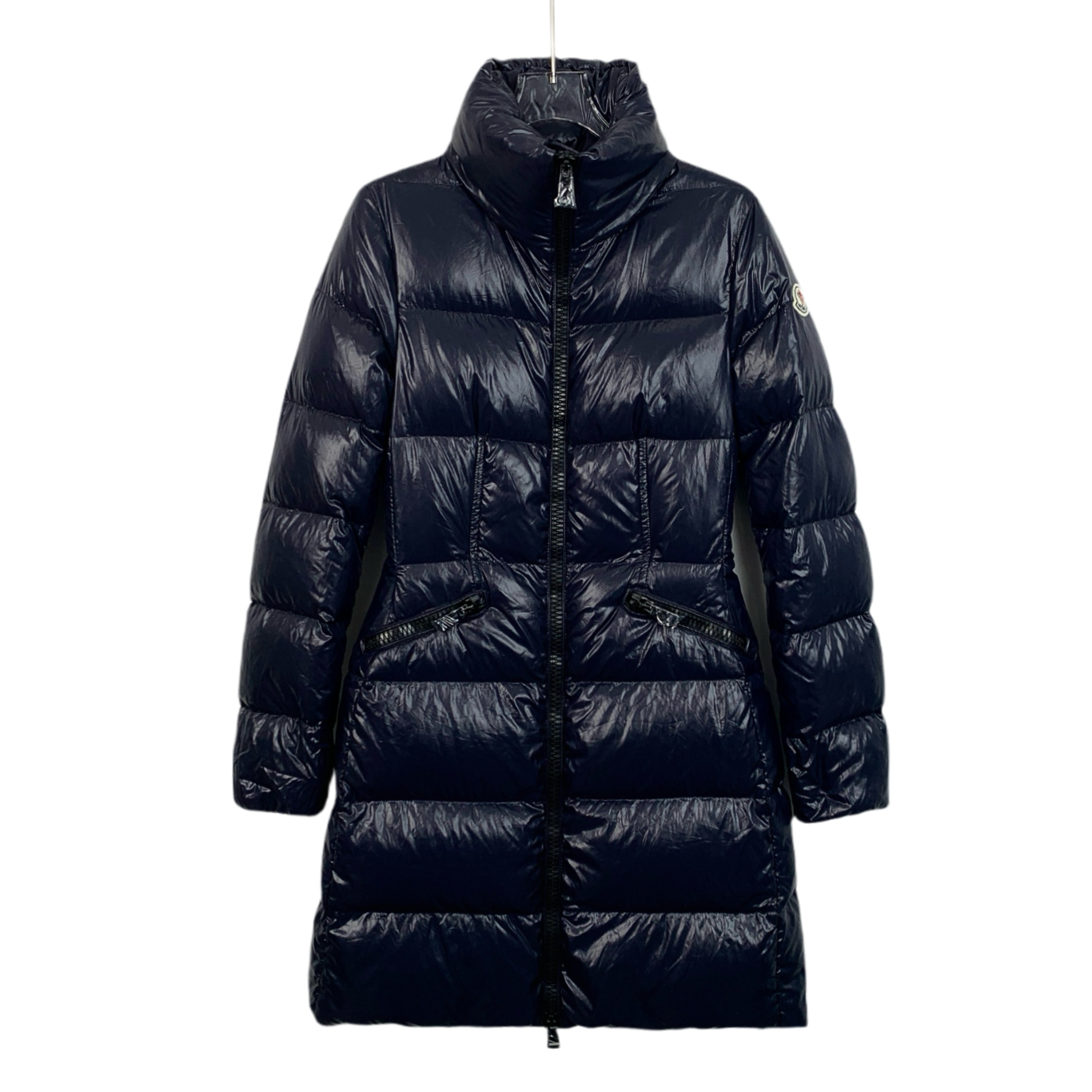 Moncler Jasminum Series Navy Blue Hooded Quilted Down Jacket with Logo Patch