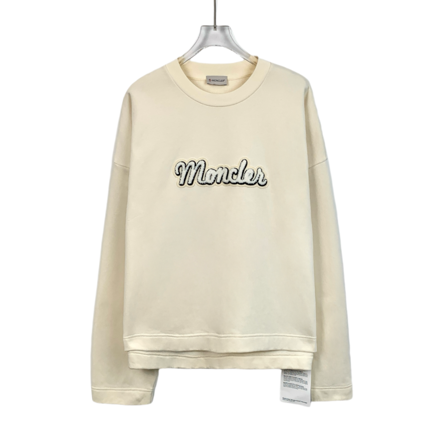 Moncler 2022 Beige Embossed Letter Cotton Crewneck Long-Sleeve Sweatshirt