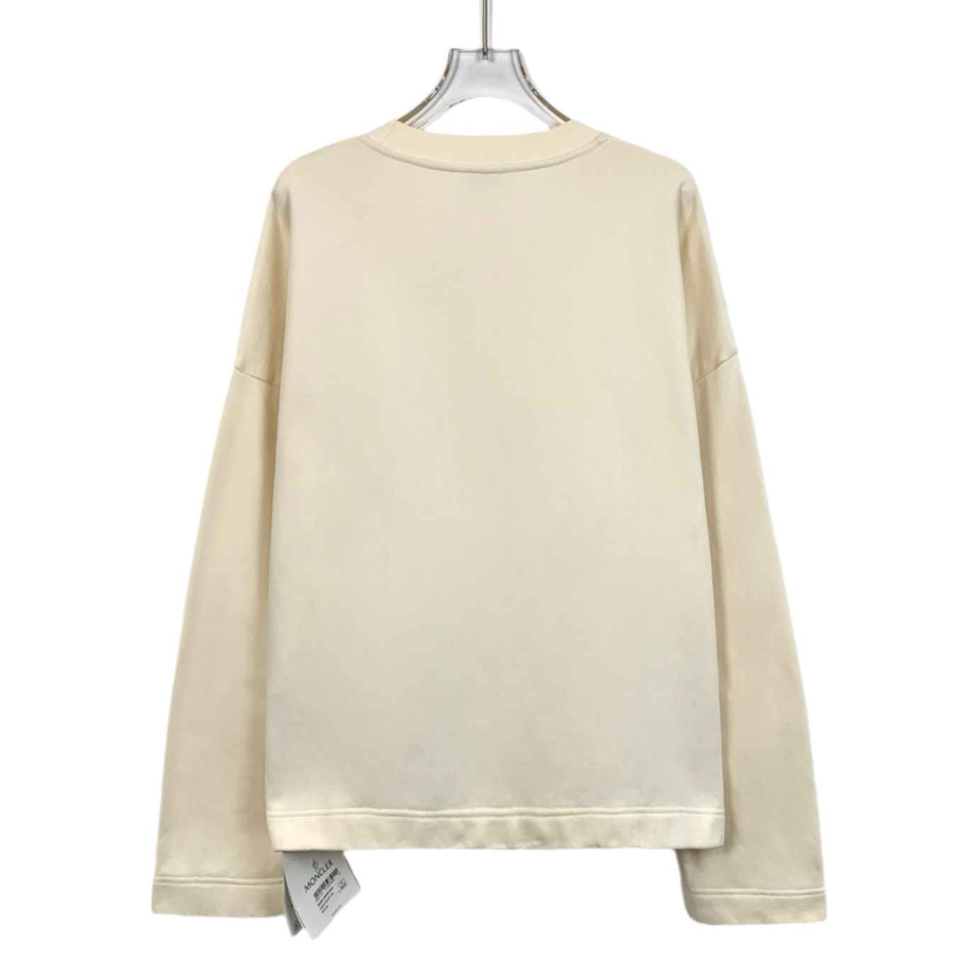 Moncler 2022 Beige Embossed Letter Cotton Crewneck Long-Sleeve Sweatshirt