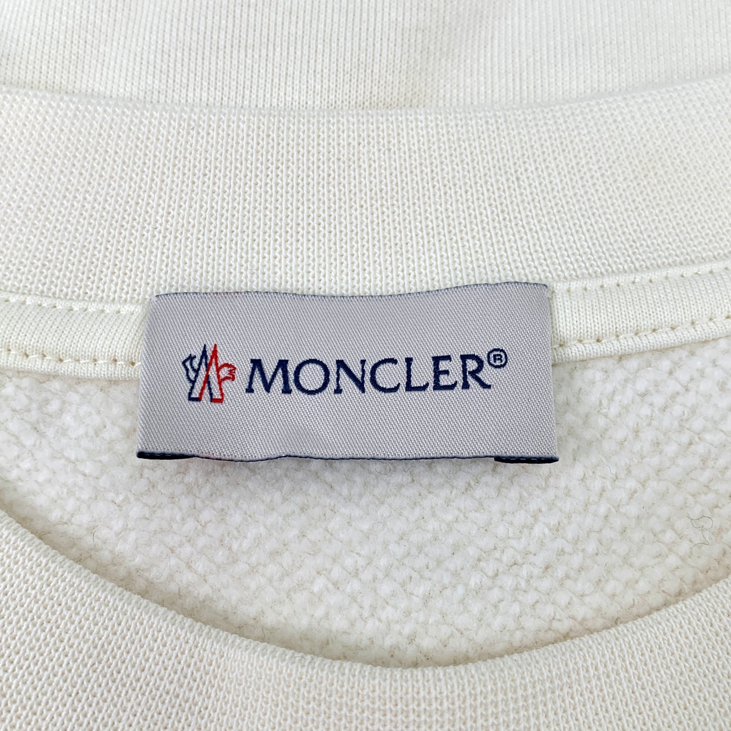 Moncler 2022 Beige Embossed Letter Cotton Crewneck Long-Sleeve Sweatshirt