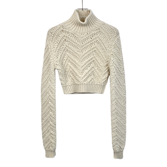 Fendi Beige Logo Wool Cropped Knit Sweater