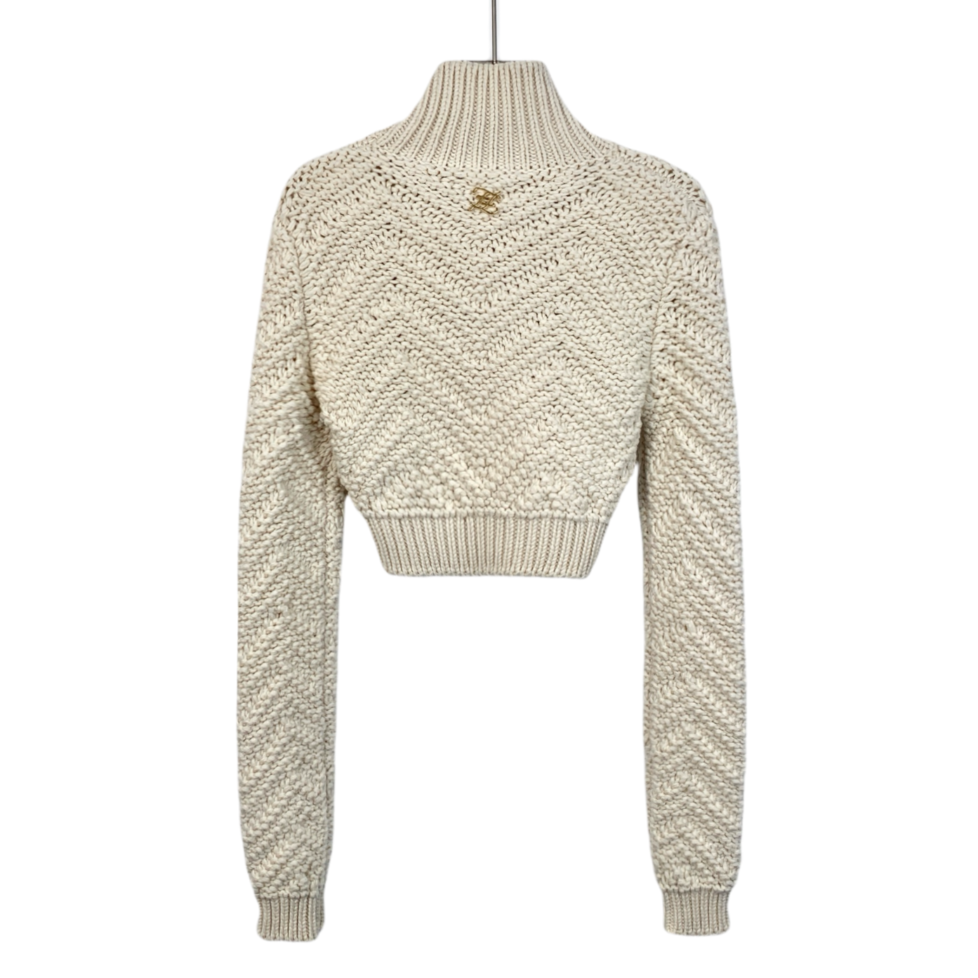 Fendi Beige Logo Wool Cropped Knit Sweater