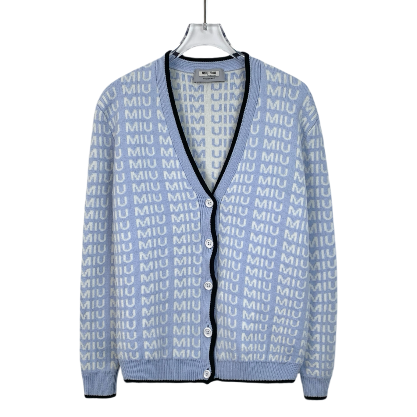 MiuMiu Blue Logo Monogram Knit Cardigan