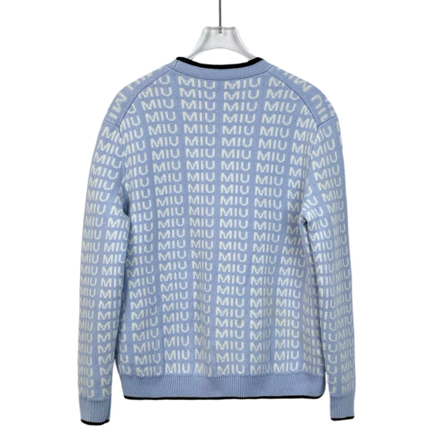 MiuMiu Blue Logo Monogram Knit Cardigan