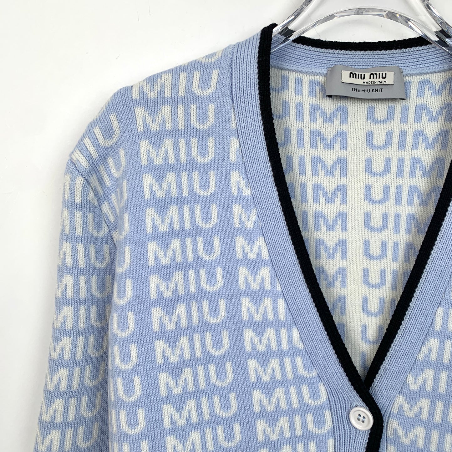 MiuMiu Blue Logo Monogram Knit Cardigan