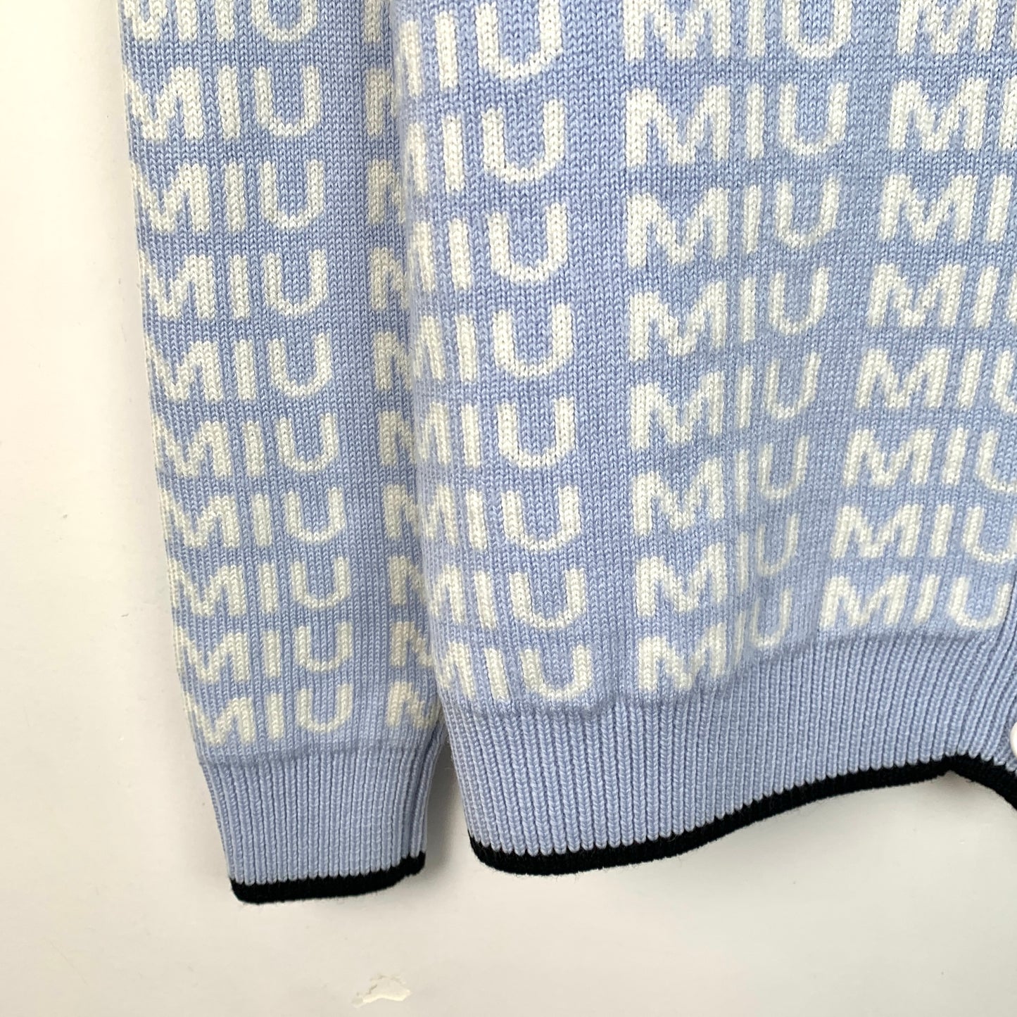 MiuMiu Blue Logo Monogram Knit Cardigan