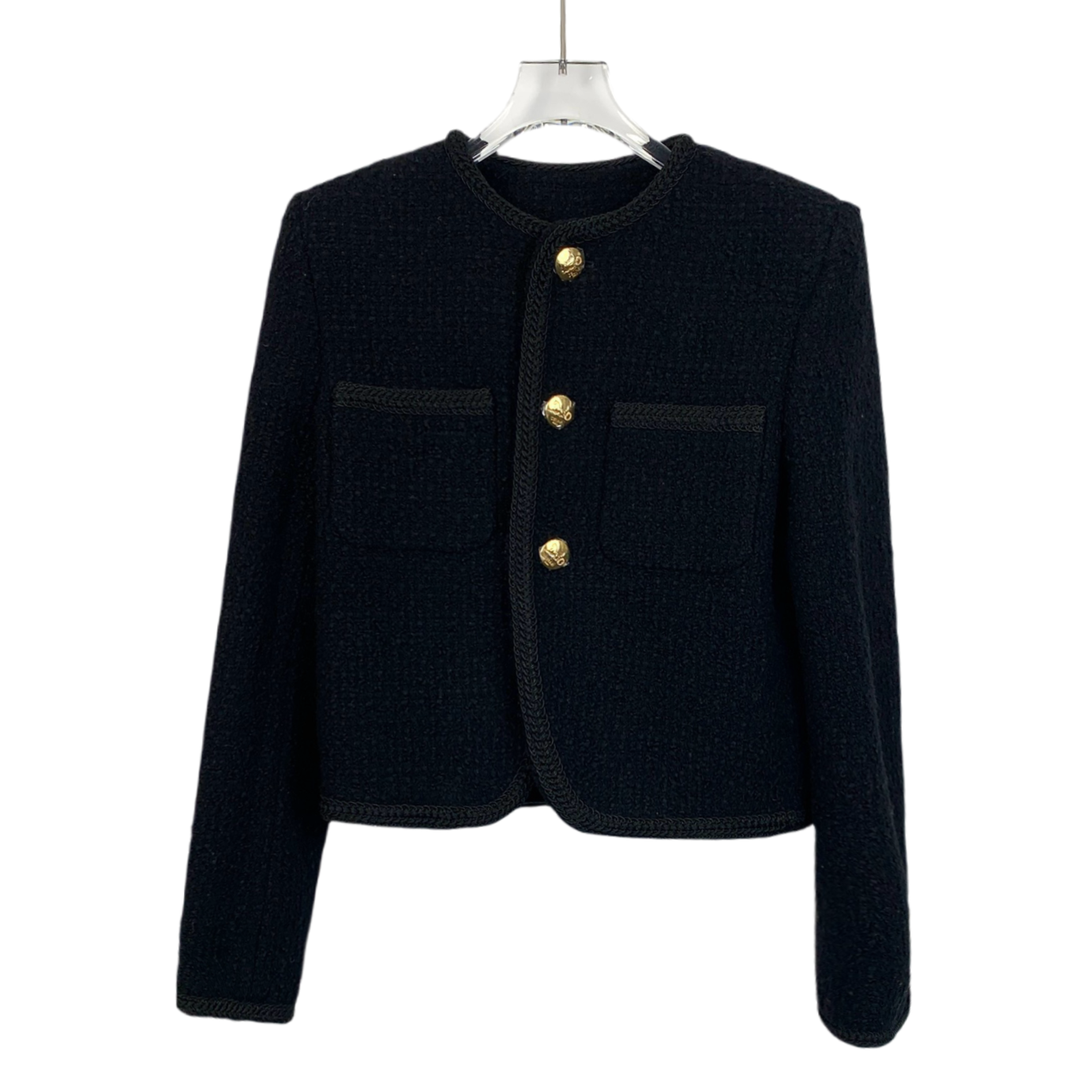 Celine Black Wool Single-Breasted Tweed-Style Jacket