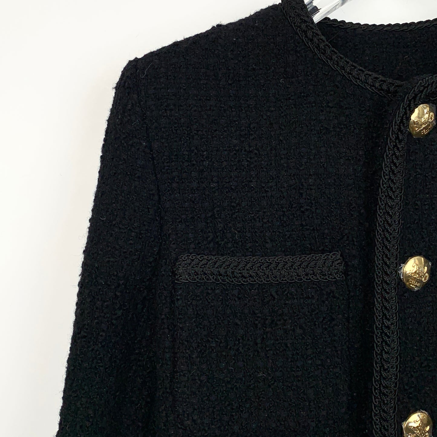 Celine Black Wool Single-Breasted Tweed-Style Jacket