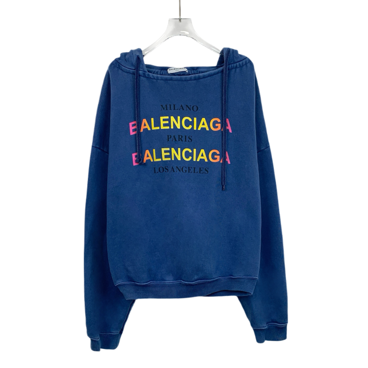 Balenciaga Deep Blue Hooded Sweatshirt with Logo Lettering