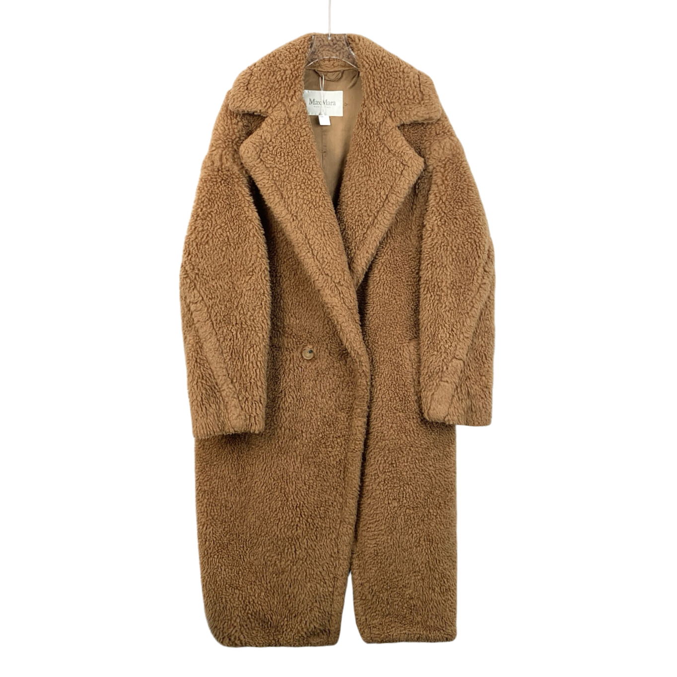 MaxMara Teddy Series Brown Camel Hair Double-Breasted Coat with Lapel Collar