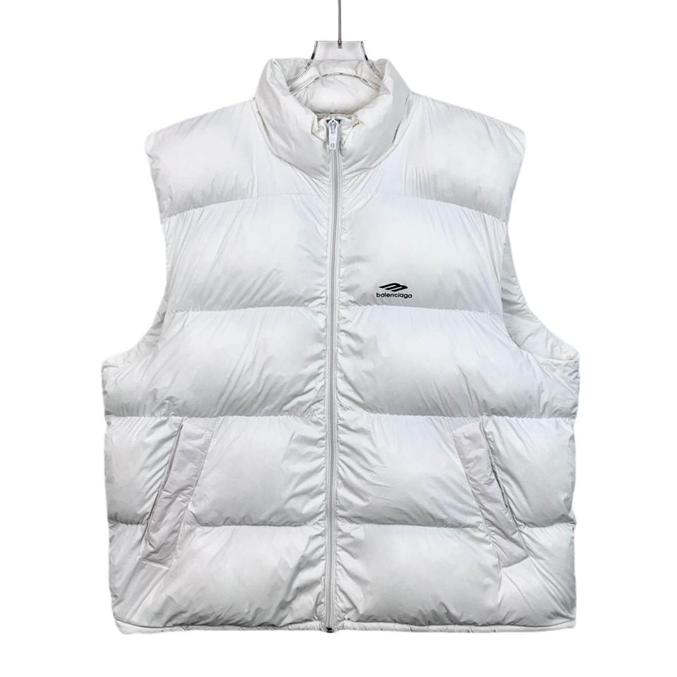 Balenciaga 2023 White Zip-Up Down Vest with Logo Print