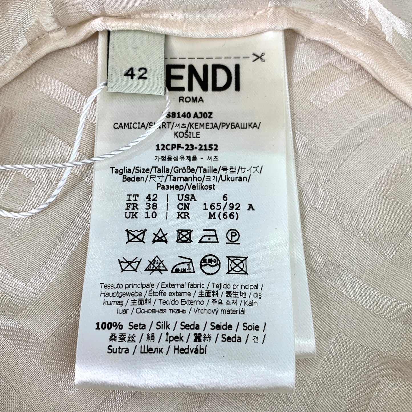 Fendi 2023 Off-White Monogram Silk Long-Sleeve Shirt