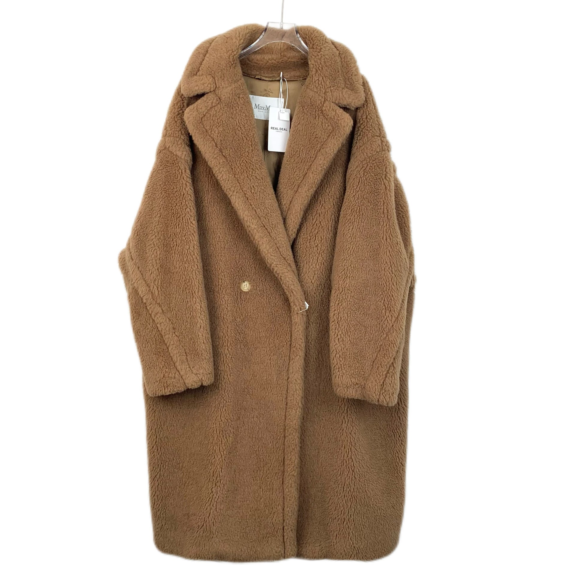 MaxMara Teddy Series Brown Camel Hair Coat with Lapel Collar