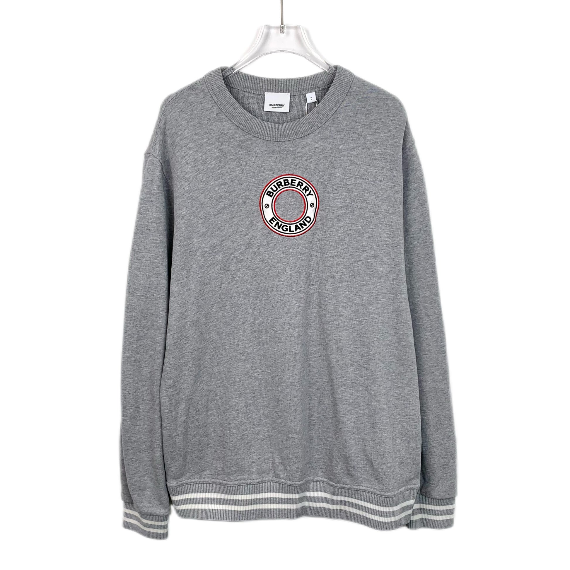 Burberry Gray Cotton Crewneck Long-Sleeve Sweater with Embroidered Lettering